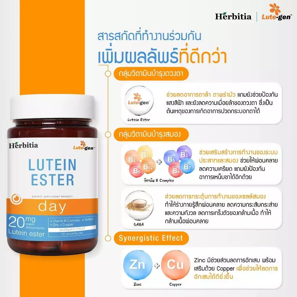 Herbitia Lutein Ester Day Blue Black เฮอร์บิเทีย ลูทีน เอสเทอร์ วิตามินบำรุงสายตา บำรุงดวงตา Lutegen thumbnail 8