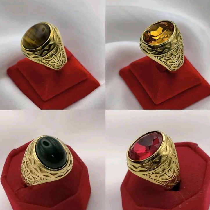 แหวนสแตนเลสยิงเลเซอร์แท้ 100% ตี18 k  มีสีเขียวหยกกับแดงโกเมน และลืมบุษราคัม