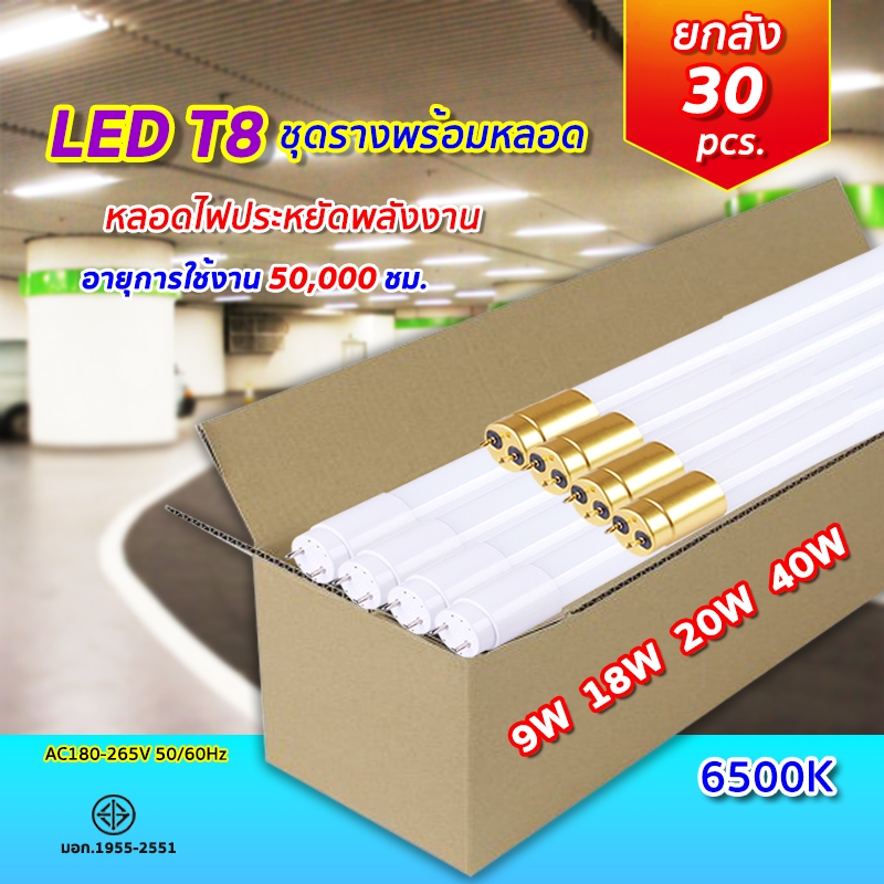 ยกลัง30ชิ้น หลอดไฟLED T8 9W/18W/20W/40W หลอดไฟยาว หลอดไฟสั้น หลอดนีออนแอลอีดี ขั้วสีขาว ขั้วสีทอง แสงสีขาว รับประกัน2ปี
