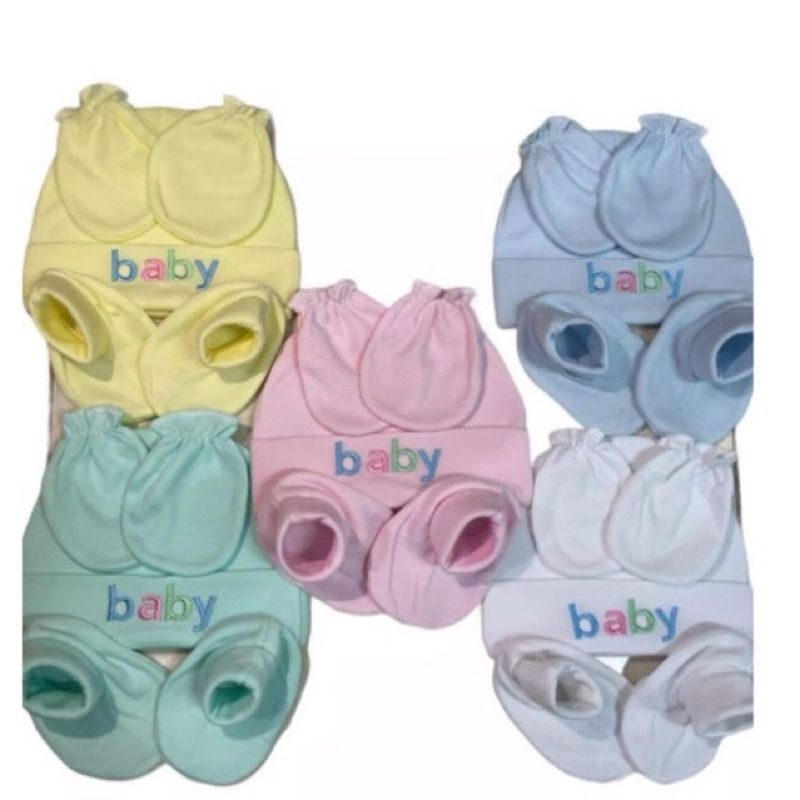 หมวก+ถุงมือ+ถุงเท้า ผ้าสี เด็กแรกเกิด