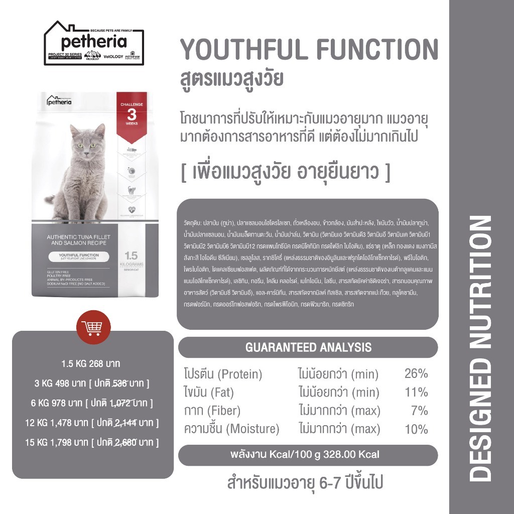 [ ตกกิโลละ 119 บาท l ไซส์กระสอบ 15 กิโล ] petheria อาหารแมวแบบเม็ดเกรด SUPER PREMIUM มีให้เลือกทุกช่วงวัย - รูปที่ 4