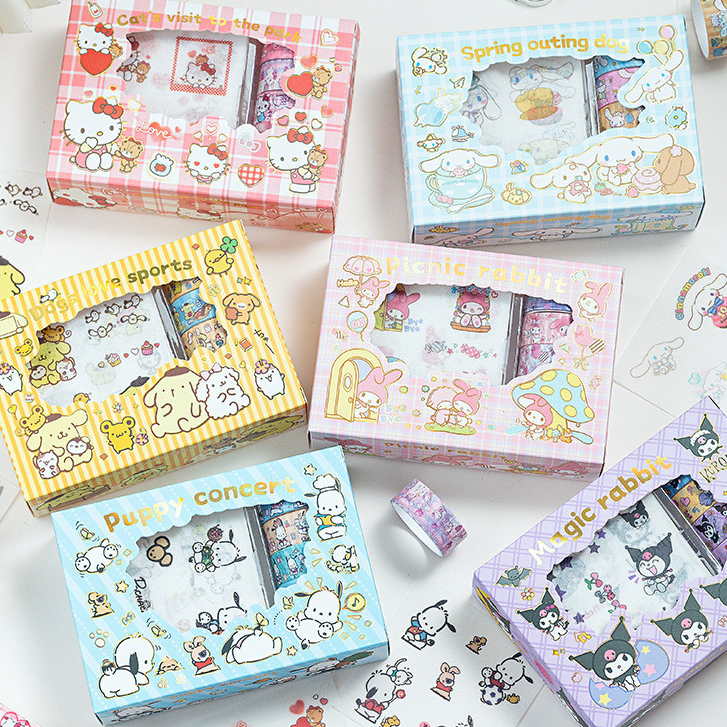 สติ๊กเกอร์ Sanrio ชุดสติ๊กเกอร์ DIY ชุดกล่องของขวัญ ชุดสติกเกอร์เทป กล่องของขวัญ ลายคุโรมิน่ารัก