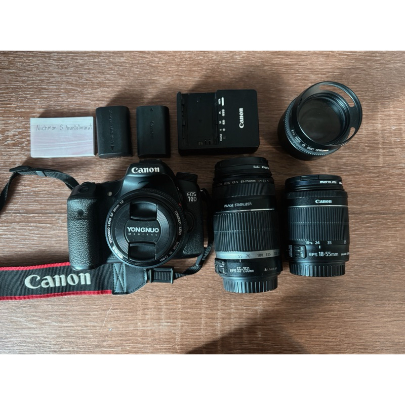 กล้อง Canon 70D มือสอง พร้อมเลนส์ 35mm f2, 50mm f1.7, 18-55, 55-250
