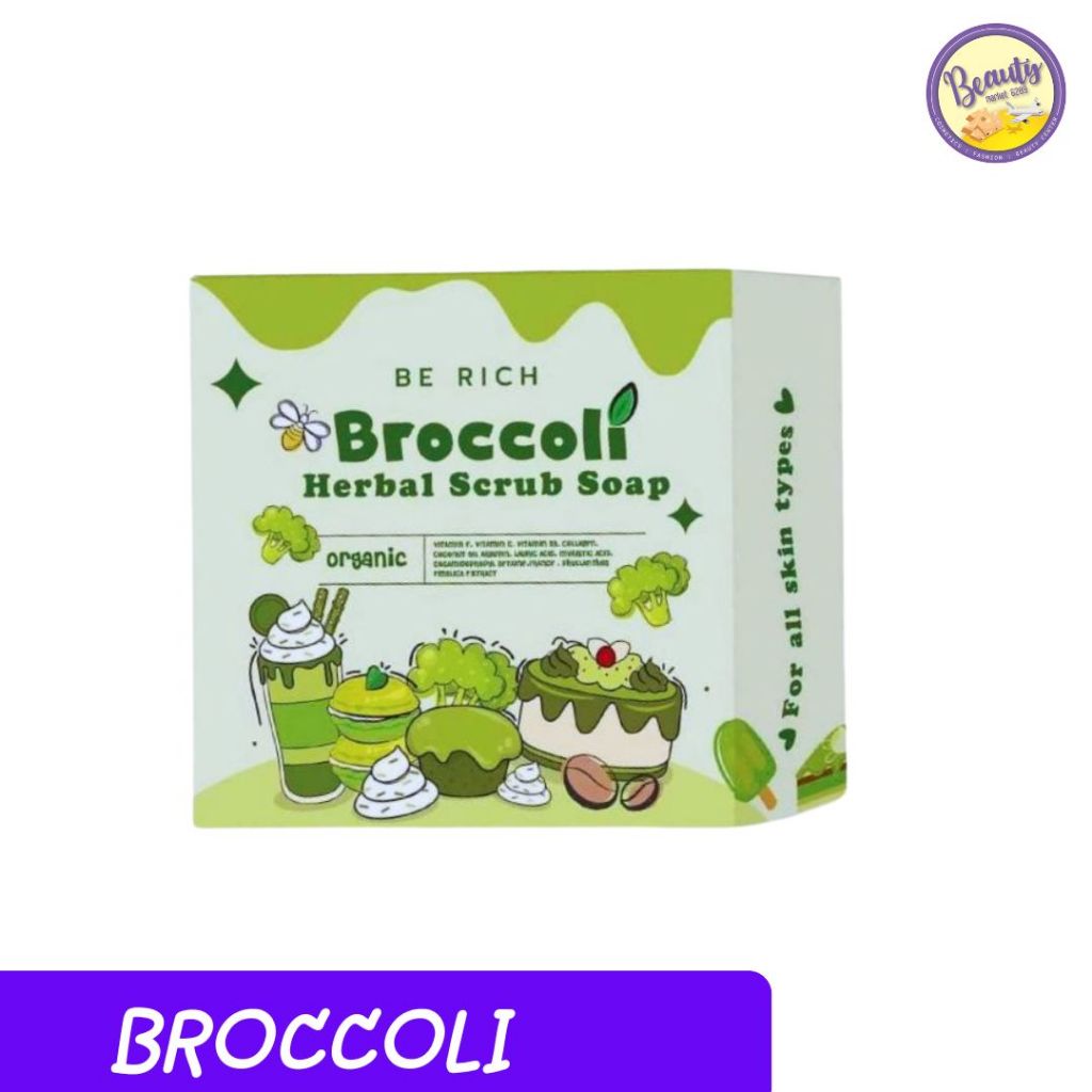 สครับบล็อคโคลี่ สบู่บีริช บล็อคโคลี่ Berich Broccoli Herbal Scrub Soap 35 g.(1 pcs )