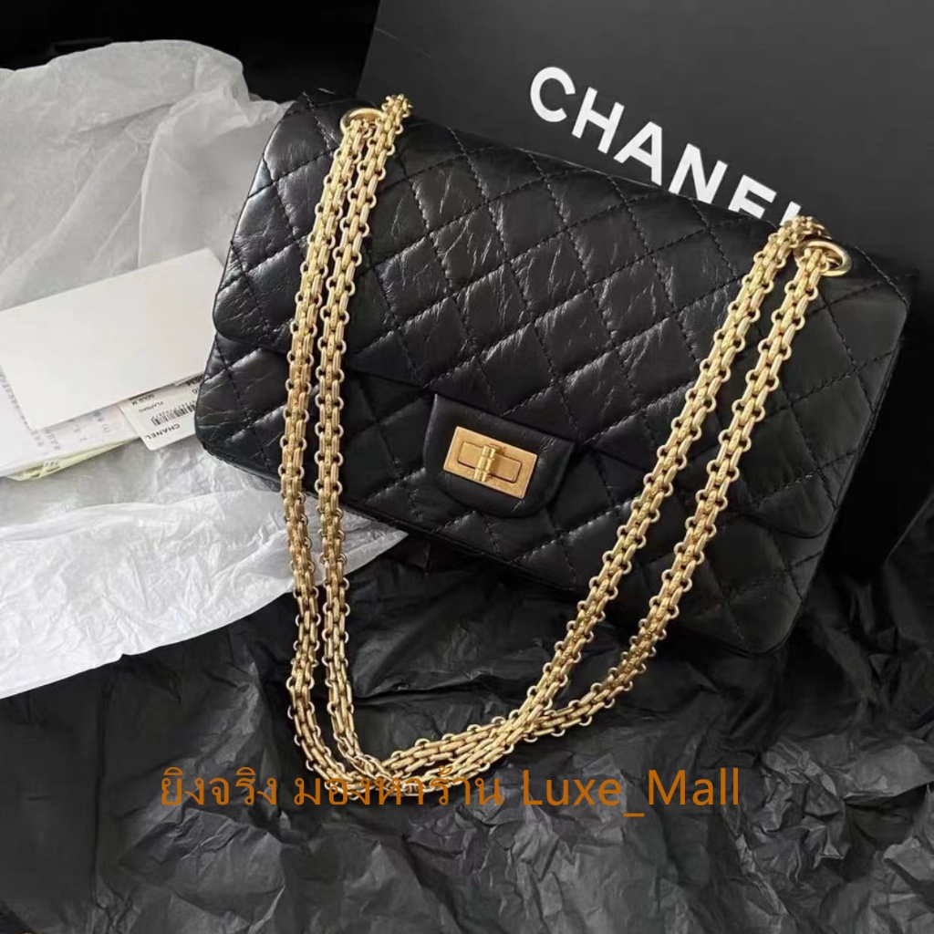 ยิงจริงใหม่เอี่ยม CHANEL Classic 2.55 Flap Bag กระเป๋าสะพายข้าง AS0874 กระเป๋าสะพายผู้หญิงสีดำ กระเป