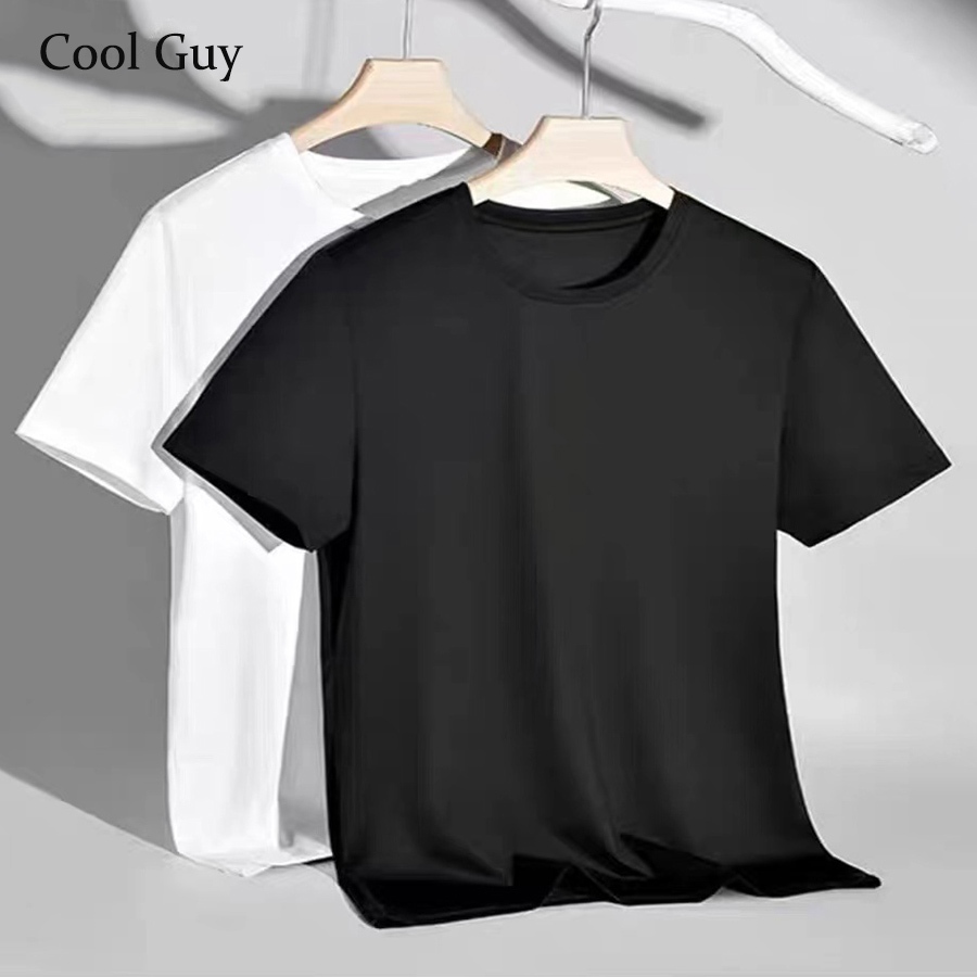 Cool Geshi ผู้ชายเสื้อยืดแขนสั้น คอกลม ผ้าเรยอน บางเบา ระบายอากาศได้ดี ผอมเพรียว สไตล์เกาหลี เหมาะกับฤดูร้อน