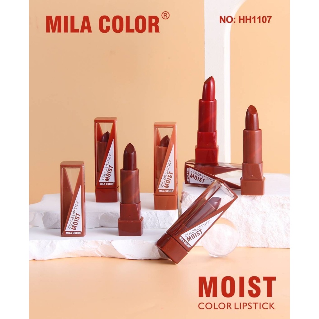 MILA COLOR Waterproof Moist Color Lipstick ลิปสติกเนื้อกลอส หลากสี เงางาม ริมฝีปากอวบอิ่ม