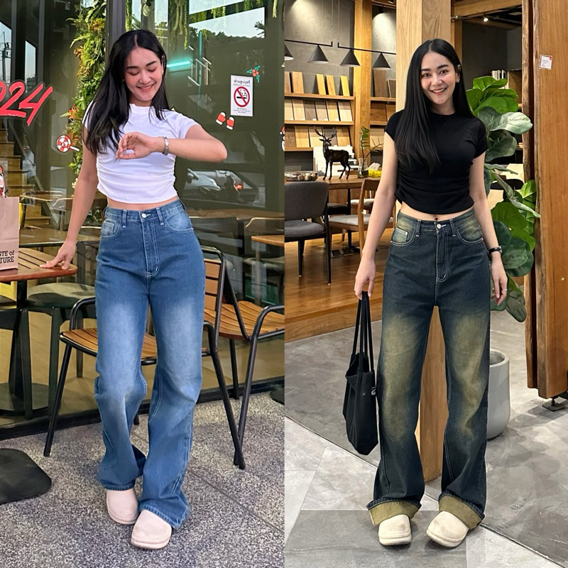 Code. W38 กางเกงยีนสืทรงกระบอกใหญ่ผ้าไม่ยืด