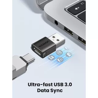 Ugreen อะแดปเตอร์ USB เป็น USB C 10Gbps (แพ็ค 2 ชิ้น), USB 3.0 สำหรับชาร์จและซิงค์ สีดำ รุ่น US701