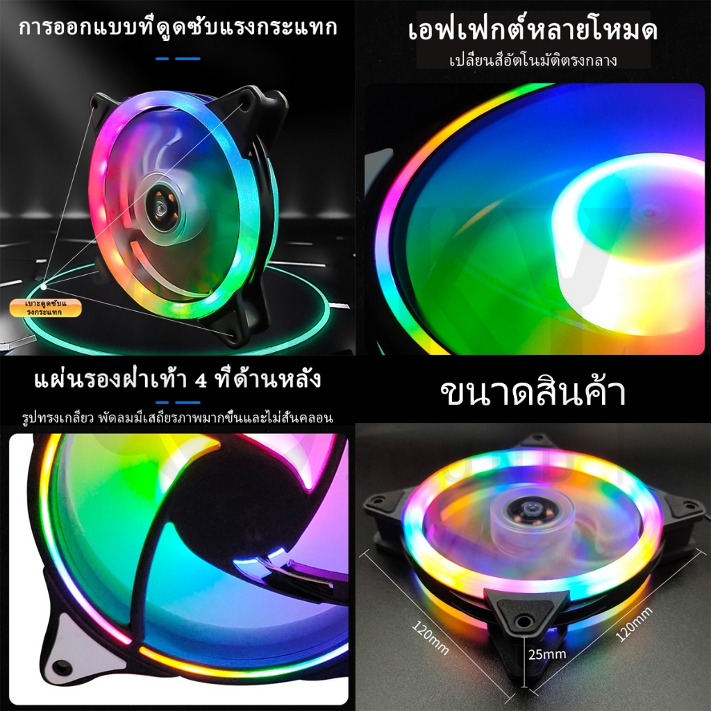 SKYSOUND พัดลมคอม เคสหม้อน้ำ พัดลมPC พัดลมคอมพิวเตอร์ 4Pin พัดลมระบายความร้อน แสงสะท้อนสีสันสดใส Dual Ring RGB Cooling F