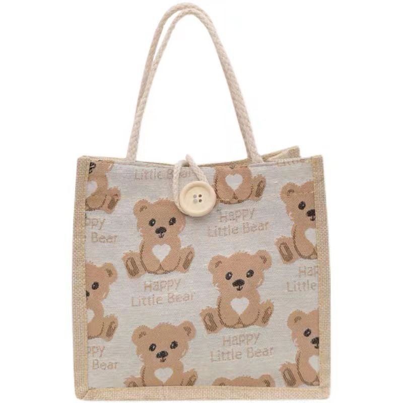 กระเป๋าผ้า 🚀 ใบเล็กมินิมอล Tote Bag ลายหมี,ผลไม้ 🧶 จุของได้เยอะ พกพาสะดวก