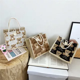 กระเป๋าผ้า 🚀 ใบเล็กมินิมอล Tote Bag ลายหมี,ผลไม้ 🧶 จุของได้เยอะ พกพาสะดวก