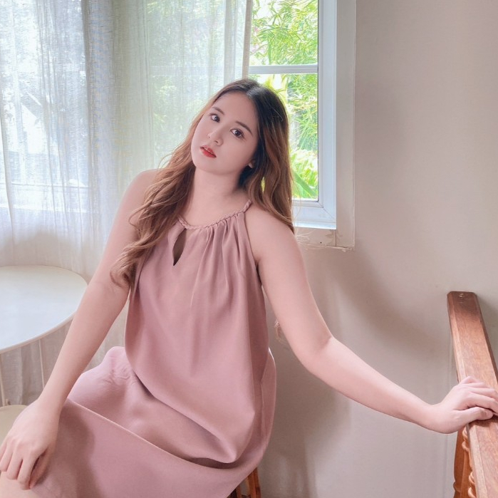 ✨🥓 เดรสบาร์บี้ ผ้าพริ้ว ผ้าวาฟเฟิล ดีเทลสายถักเปีย #289 ✨🥓