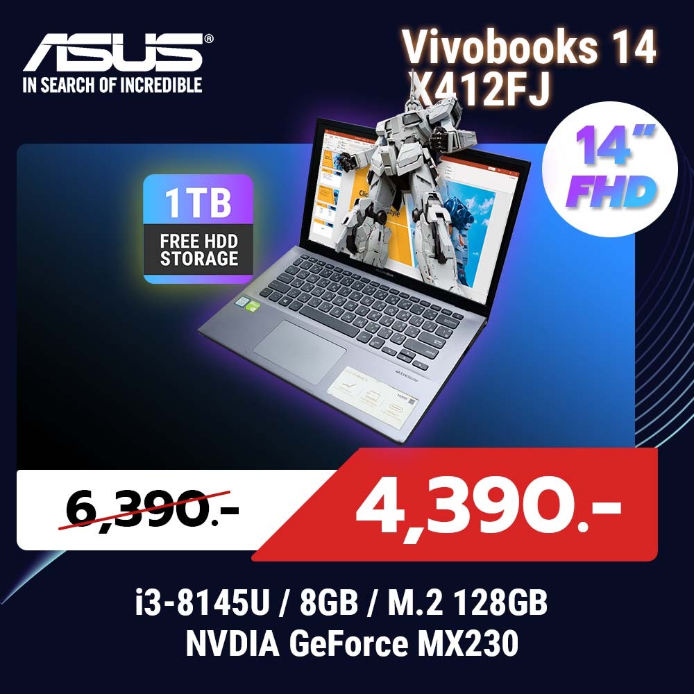 Asus vivobook 14 X412FJ / i3-8145U / 8GB / 14" Full HD / การ์ดจอแยก NVDIA Geforce MX230
