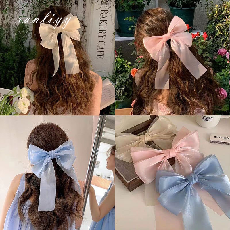 ส่งเร็ว กิ๊บติดผมโบว์ริบบิ้นผ้าตาข่ายสีชมพูน่ารักสไตล์เกาหลีแฟชั่นหวานหางม้านักเรียนเครื่องประดับผมสำหรับผู้หญิง-Ranliyy