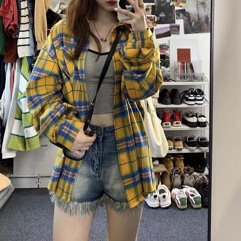 เสื้อตัดอ้อย สีเหลืองลายสก๊อต แขนยาว