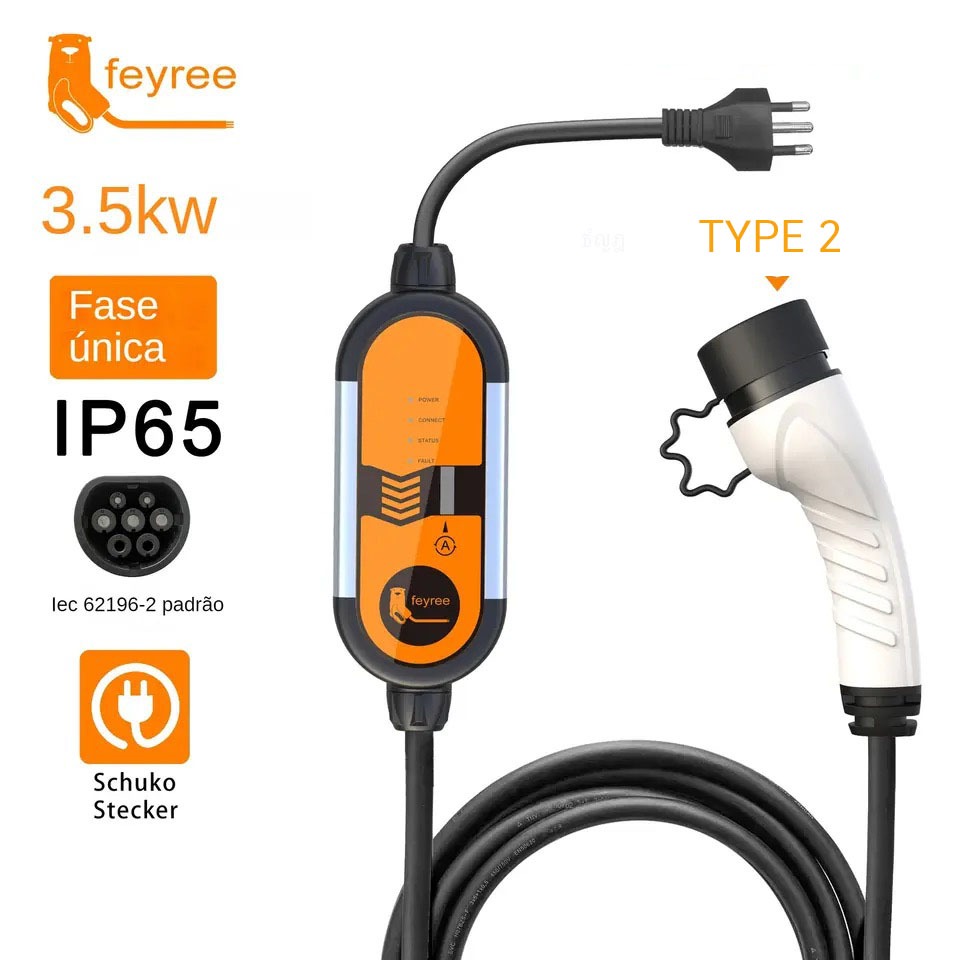 Feyree EV Charger Type2 สายชาร์จ รถไฟฟ้า ที่ชาร์จ EV แบบพกพา ที่ชาร์จ 3.5KW สายปรับกระแสไฟได้ 16A ที