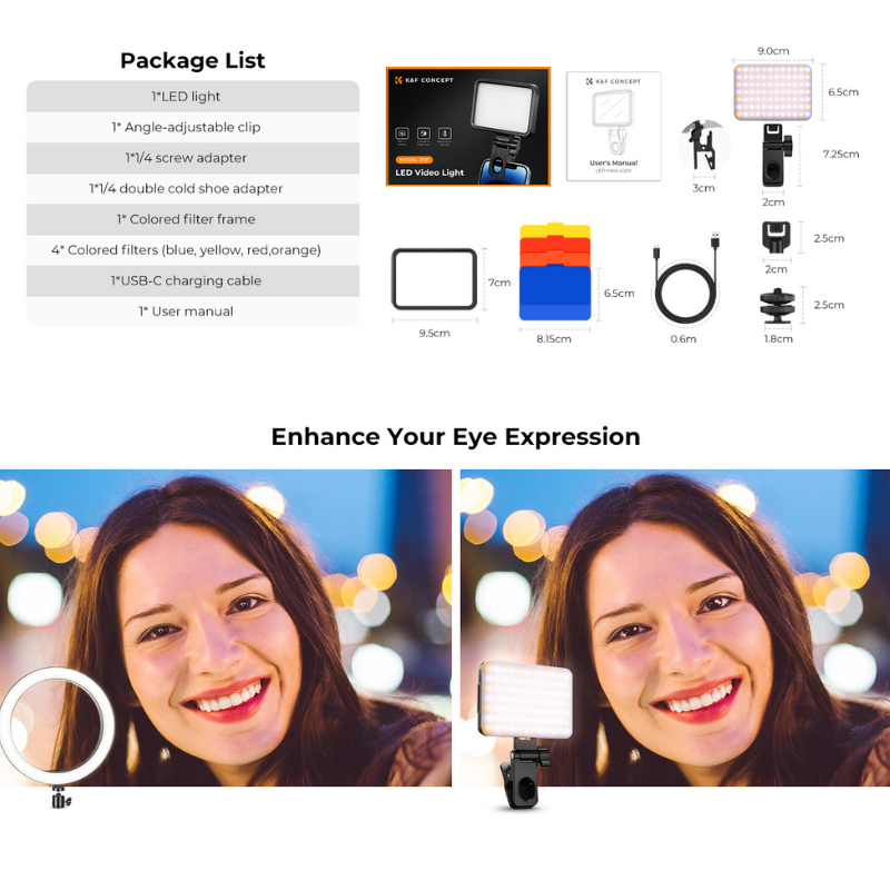 K&F Portable LED Video Light Suitable for Selfie, Vlog, Video (KF34.034)