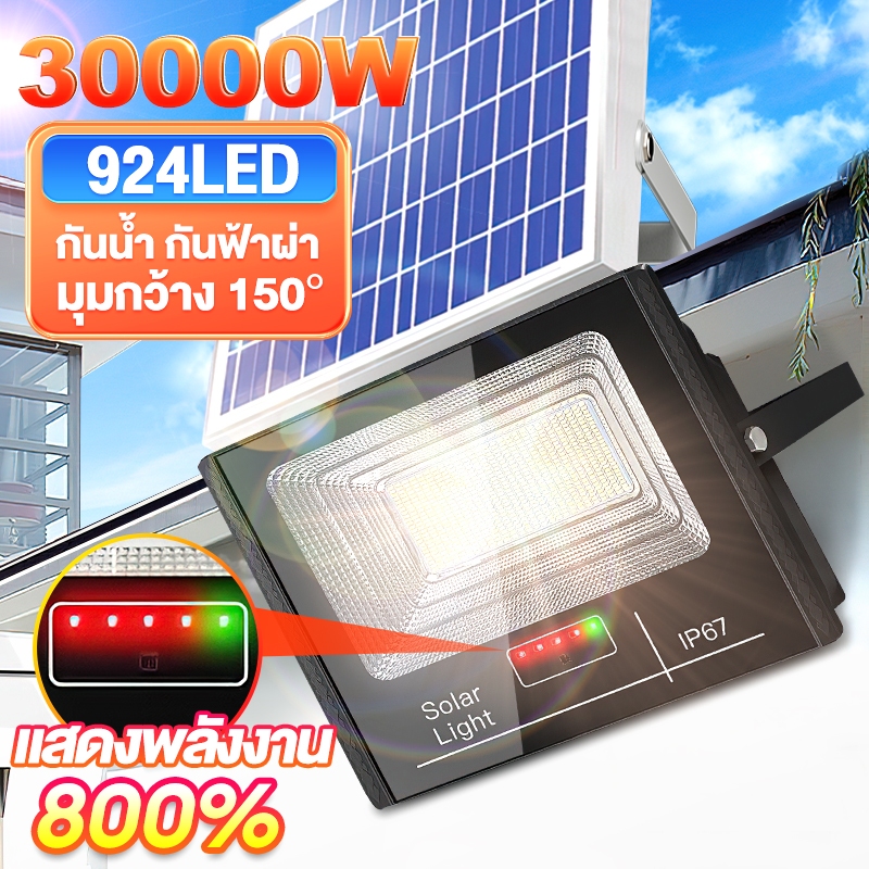 ไฟโซล่าเซลล์ ไฟโซล่าเซล กันน้ำกลางแจ้ง ป้องกันฟ้าผ่า 1000W/30000W แสงอบอุ่น สว่างอัตโนมัติเมื่อฟ้ามืด จับเวลาระยะไกล