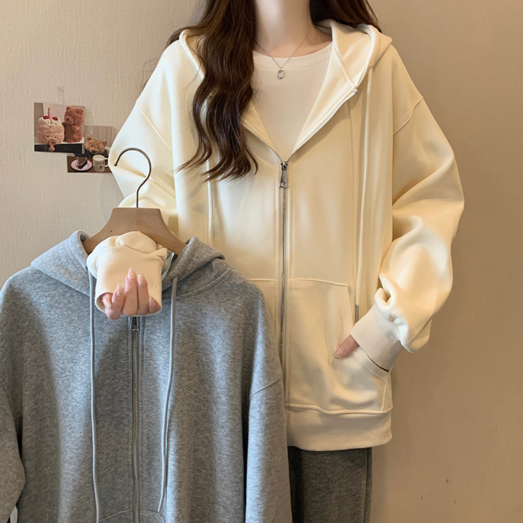 เสื้อกันหนาวมีฮู้ด M-2XLแอปริคอท คาร์ดิแกนซิปแขนยาว
