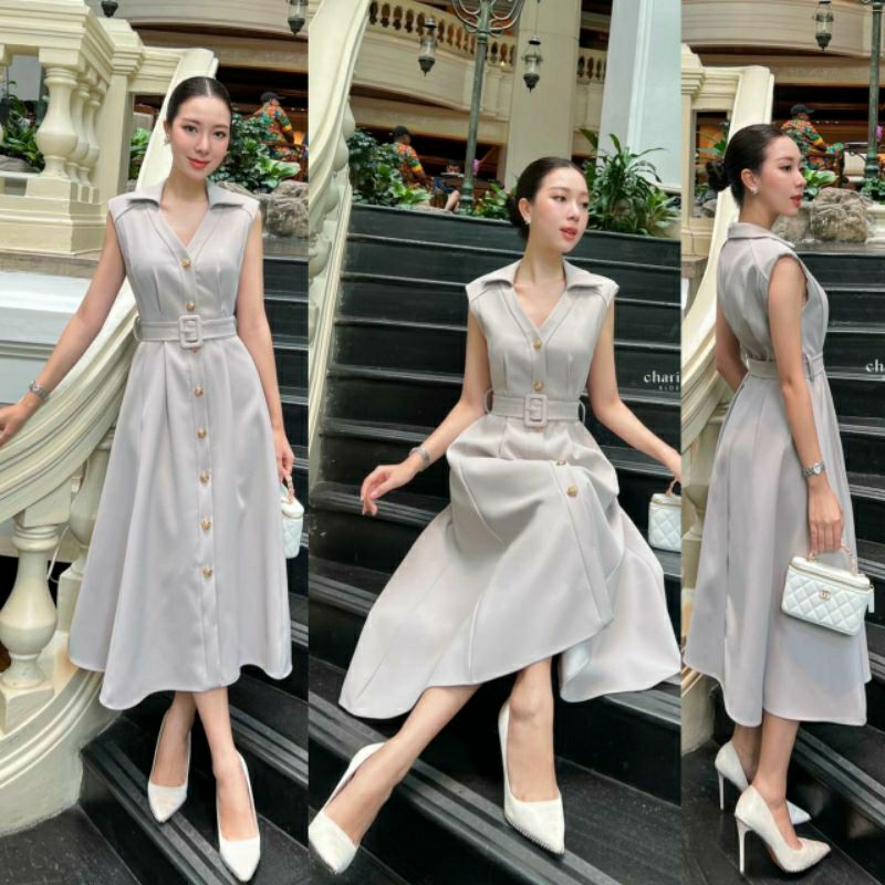 (S-L) CHARISSA พร้อมส่ง เดรสสูท+เข็มขัด ชุดทำงานทรงสวยคลาสิคผ้าดีมาก ผ้านุ่มใส่สบายมีความทิ้งตัว มีซับในทั้งตัวสวยหรู