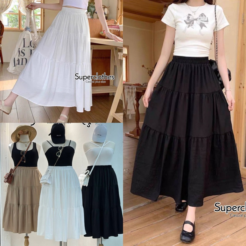 เข้าเพิ่ม พร้อมส่งค่ะ/SC/ กระโปรงยาวสาวอวบ ต่อชั้นๆ มีซับใน #เสื้อผ้าไซส์ใหญ่ สาว อ้วน พลัสไซส์