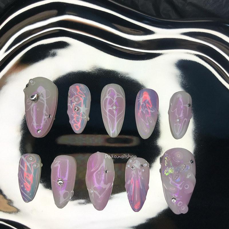 Purple aurora press on nails