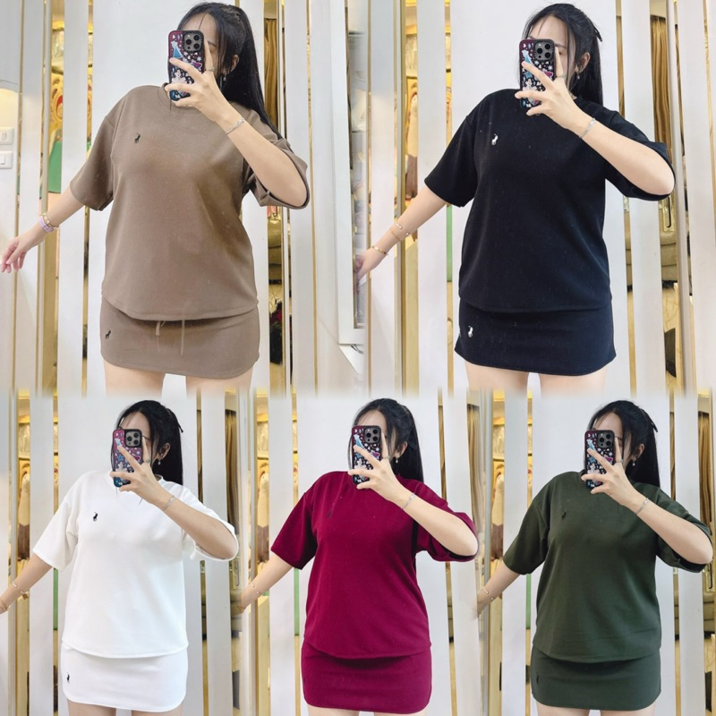 ชุดเซตโปโลสาวอวบ งานปักเสื้อ+กระโปรง