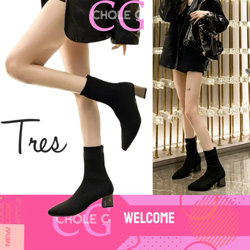 Chole G:Tres Sock Boots รองเท้าบูทหุ้มส้นสูง รุ่นฮิตที่ดาราชอบใส่ size 37-42 (SH0121)