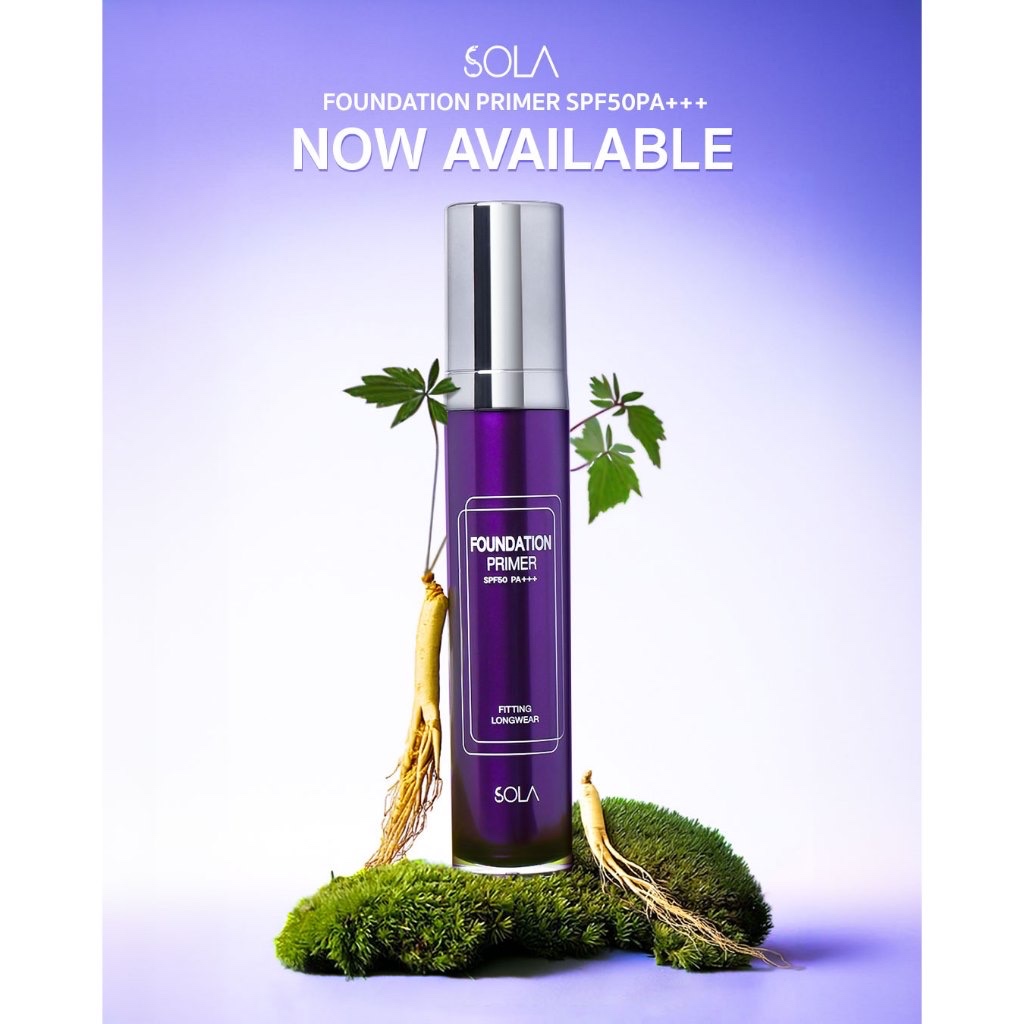 Sola Foundation Primer SPF50PA+++ 45 ml. รองพื้นโสม สูตรน้ำ เนื้อบางเบา เพื่อผิวที่เรียบเนียนติดทนยาวนาน