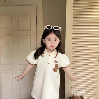 PRINCESS KESLI ชุดเดรสโปโล ลายหมี แฟชั่นฤดูร้อน สไตล์เกาหลี สําหรับเด็กผู้หญิง อายุ 1-9 ปี