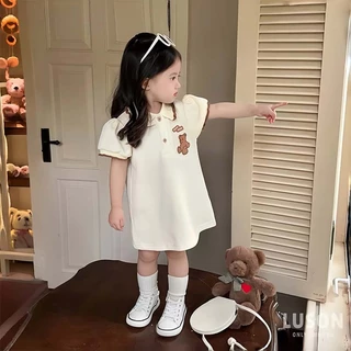 PRINCESS KESLI ชุดเดรสโปโล ลายหมี แฟชั่นฤดูร้อน สไตล์เกาหลี สําหรับเด็กผู้หญิง อายุ 1-9 ปี