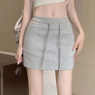 พร้อมส่งในไทย** กระโปรงสั้นยืด เอวยางยืดสีเทา กระโปรงทรงเอ Q9