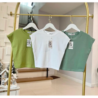 เสื้อCrop คอกลมแขนล้ำ ป้ายtop เข้ารูปแมทช์ง่าย ผ้ายูนิcotton นุ่มเด้ง ส่งไว PT04