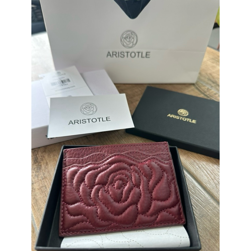 ที่ใส่บัตร Aristotle Card holder สีแดง หนังวัวแท้