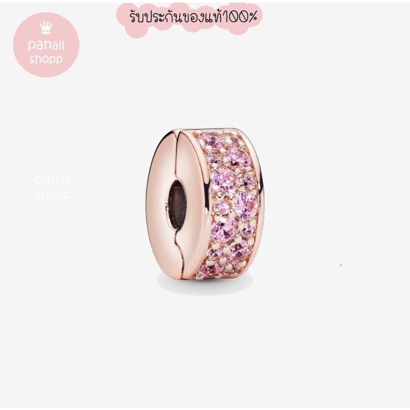 (ของแท้100%)Pandora rose clip คลิปเพชรชมพูโรส มียางในตัว