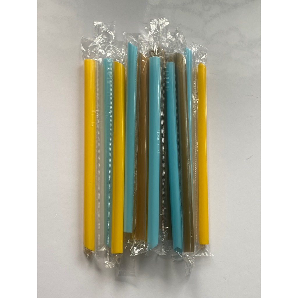 หลอดชานมไข่มุก ปลายแหลม ห่อฟิล์มทุกชิ้น ขนาด 12 มม. x 210 มม. 1 แพค 30 ชิ้น / 50 ชิ้น มีหลายสี