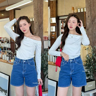 Proudly - Boby shorts jeans Summer กางเกงยีนส์ขาสั้น ทรง2ส่วนเอวสูง ใส่แล้วขายาว S-3XL(พร้อมส่ง)