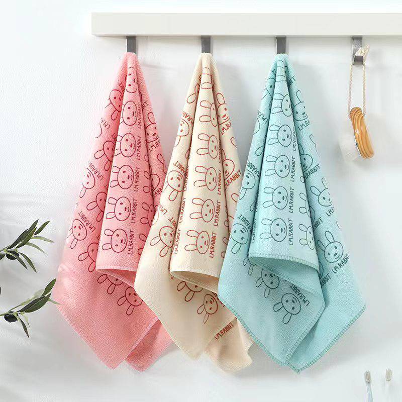 ผ้าเช็ดผม ผ้าเช็ดหน้า ลายกระต่าย 3 สี ผ้านาโน ซับน้ำได้ดี ขนาด35*75cm.