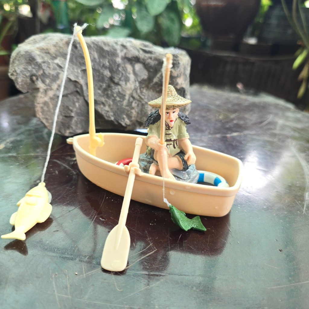 โมเดลเรือจิ๋ว และอาแปะตกปลา ตกแต่งอ่างปลา จัดสวน (กดตัวเลือกแยกและยกเซ็ทได้)