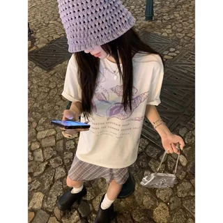 (จัดส่งตลอด 24 ชั่วโมง）Angle Official เสื้อยืดผู้หญิง Oversize เสื้อแขนสั้น ซัมเมอร์ เกาหลี มินิมอล ผ้านุ่ม T28