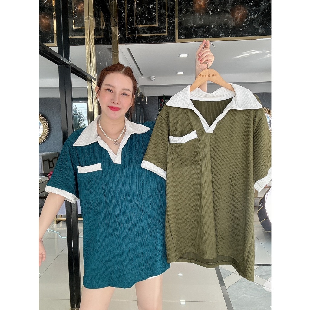 E15 เสื้อเชิ้ตคอปกแต่งขอบ อกใหญ่ กระเป๋าใช้งานได้จริง อก 46+ งานป้าย Tinysherbet