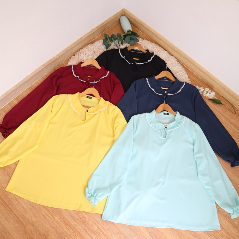 A237เสื้อคอระบายติดลูกไม้/เสื้อสววอวบน่ารัก/อก48
