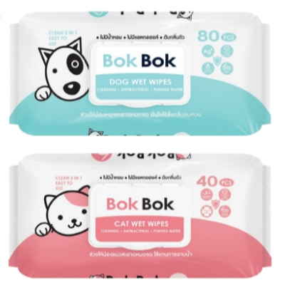 Bok Bok Wet wipes ผ้าเปียก กระดาษเปียกทำความสะอาด สำหรับแมว สูตรอ่อนโยน
