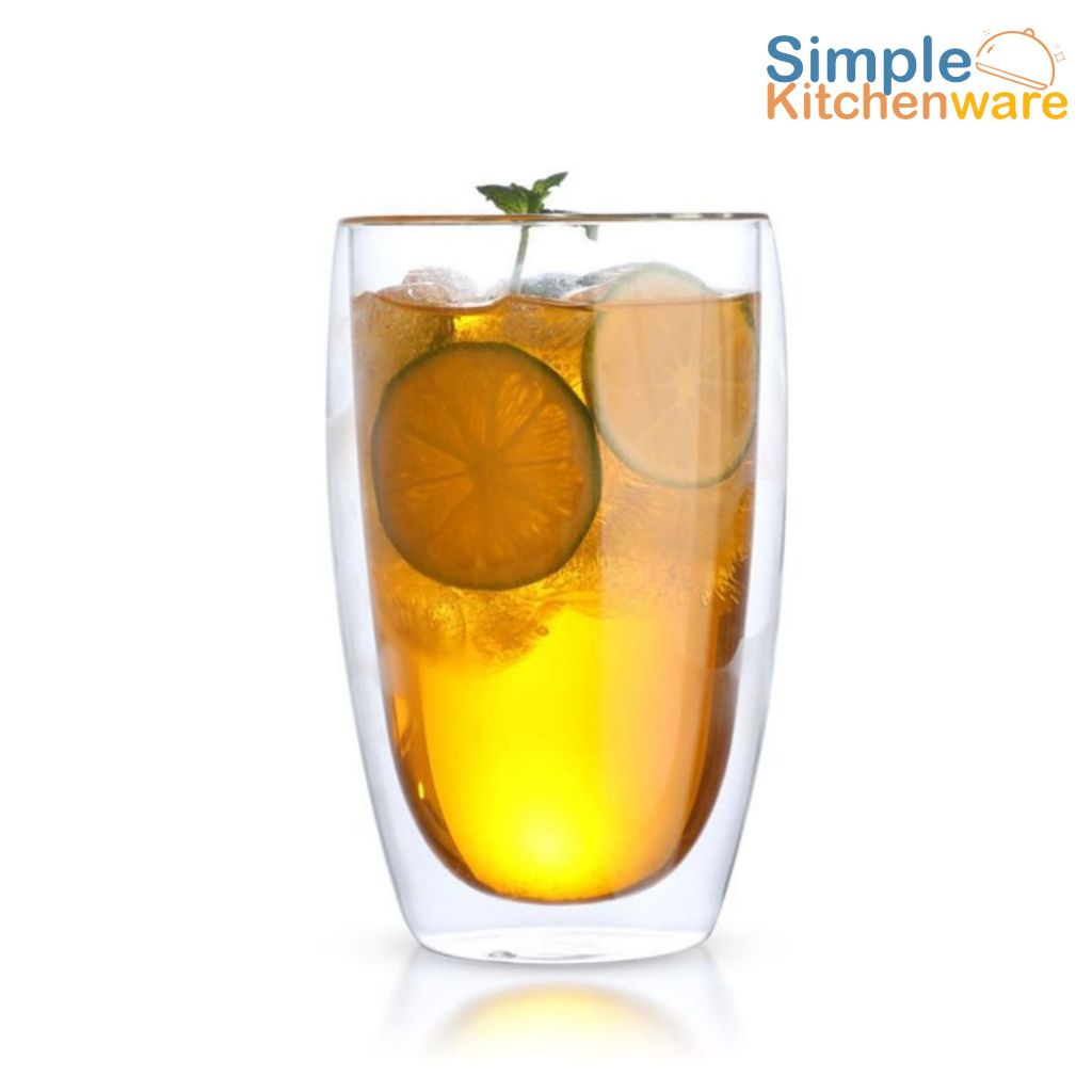 แก้วน้ำสองชั้น แก้วกาแฟใส Double Wall Glas สามารถทนความร้อนเย็น เข้าไมโครเวฟได้ Simple Kitchenware
