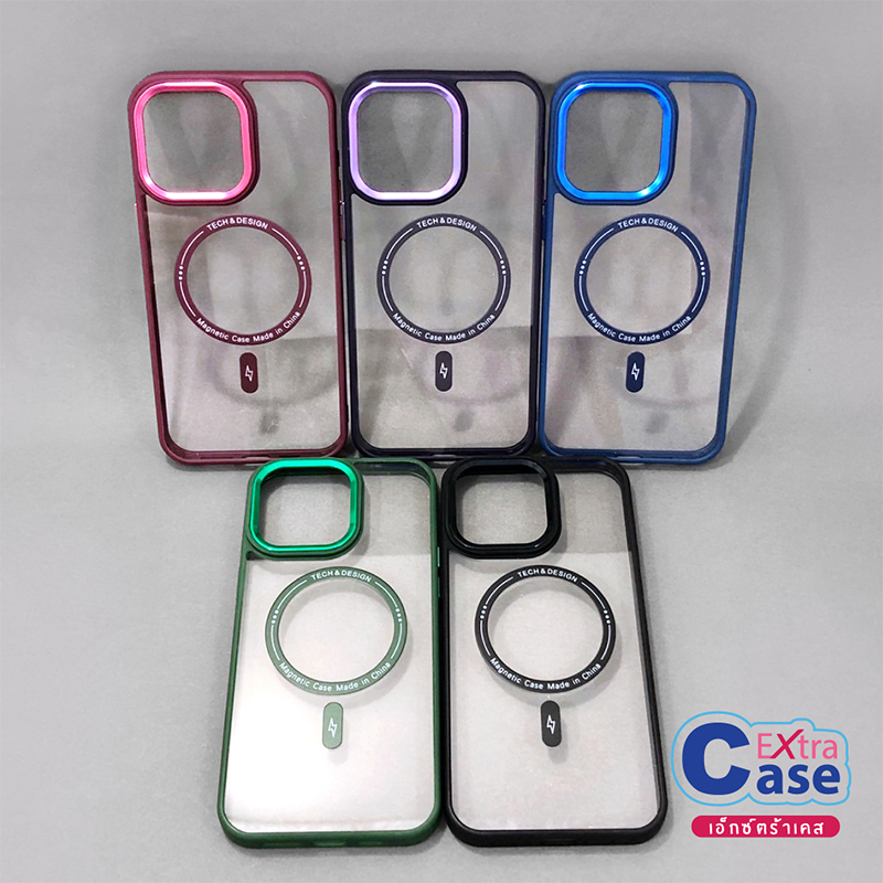 เคสขอบสีรุ่นไอโฟนX/Xs XR XsMax 11 11ProMax 12 12Pro 13 13Pro 14 14Pro 15 15Proมีวงแหวนแม่เหล็กสำหรับยึดที่ชาร์จแบบไร้สาย