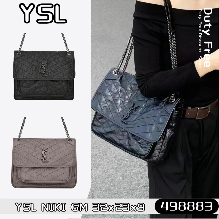 💼YSL Saint Laurent Large NIKI Pleated Quilted Chain Bag แซงต์โลร็องต์✨กระเป๋าสายโซ่/สะพายไหล่/กระเป๋