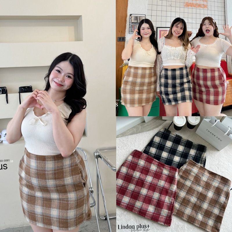 กระโปรงทรงเอ ผ้าทอลายสก็อต น่ารัก cute cute เหมาะกับเทศกาลเว่อร์ เสื้อผ้าสาวอวบอ้วน พลัสไซส์ ไซส์ใหญ่