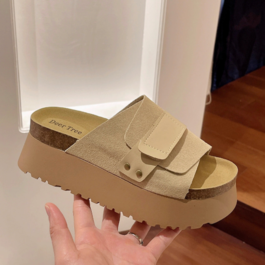 OhBlablaShoes  **NEW** พร้อมส่ง  รองเท้าแตะส้นตึก สูง6ซม. แบบสวม  สี SEPIA (น้ำตาลอ่อนๆ)