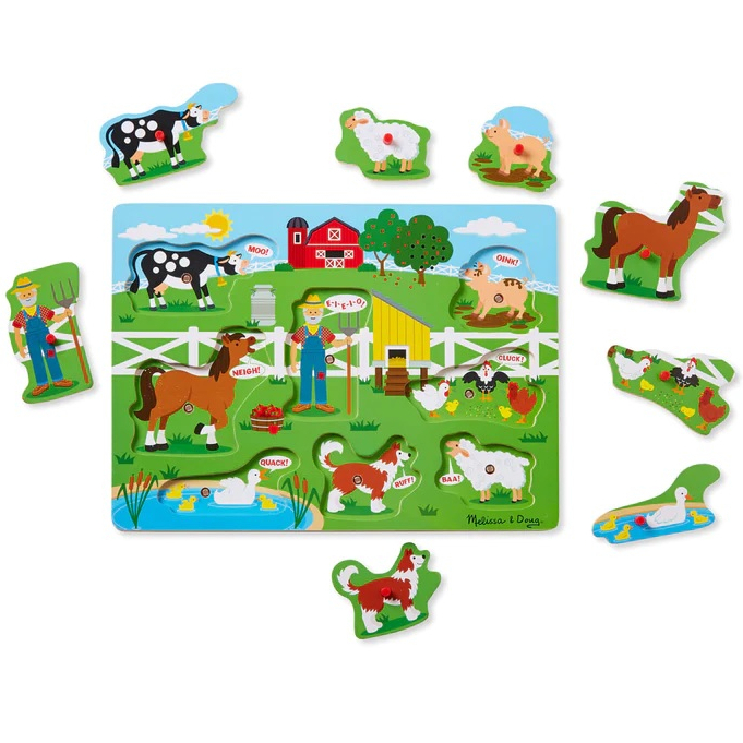 (ของแท้ USA) น่ารัก จิ๊กซอว์เด็ก มีเสียงเพลง Old McDonald Sound Puzzle Farm Melissa & Doug 738